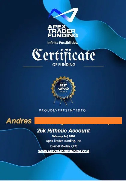Apex Trader Funding certificate
